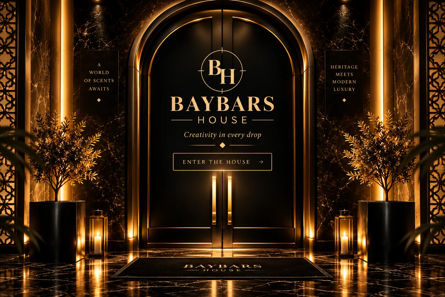 The black and gold entrance to BAYBARS HOUSE